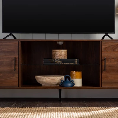 2 Door Mid-Century Modern Wood Storage TV Stand For TVs Up To 80" - Saracina Home - Image 5