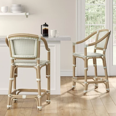 Parksley Rattan And Woven Counter Height Barstool White - Thresholdâ˘