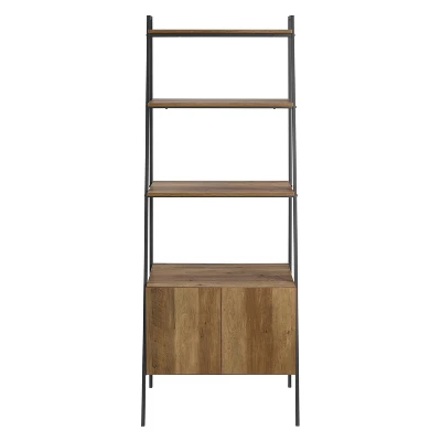 72" Open Shelf And Closed Storage Cabinet Ladder Bookcase - Saracina Home - Image 2