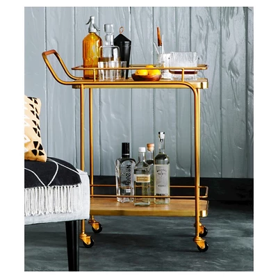 Metal, Wood, And Leather Bar Cart - Gold - Threshold™ - Image 4