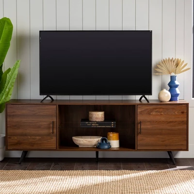2 Door Mid-Century Modern Wood Storage TV Stand For TVs Up To 80" - Saracina Home - Image 13
