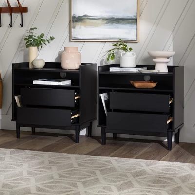 2pk Mid-Century Modern Solid Wood 2 Drawer Storage Nightstands - Saracina Home - Image 9