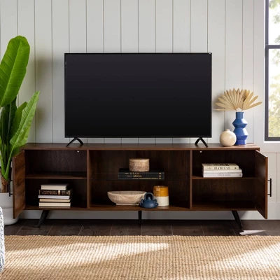 2 Door Mid-Century Modern Wood Storage TV Stand For TVs Up To 80" - Saracina Home - Image 14