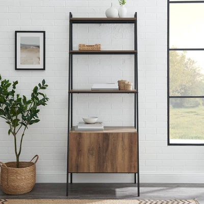 72" Open Shelf And Closed Storage Cabinet Ladder Bookcase - Saracina Home - Image 3