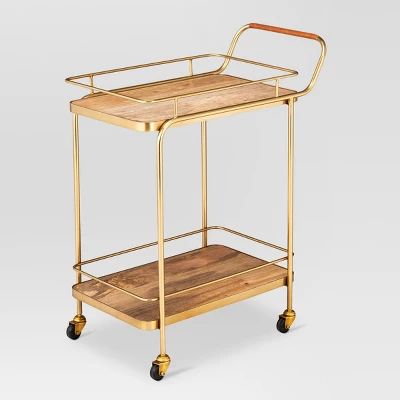 Metal, Wood, And Leather Bar Cart - Gold - Threshold™ - Image 2
