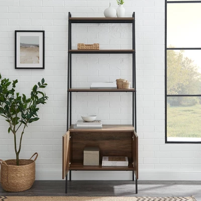 72" Open Shelf And Closed Storage Cabinet Ladder Bookcase - Saracina Home - Image 6