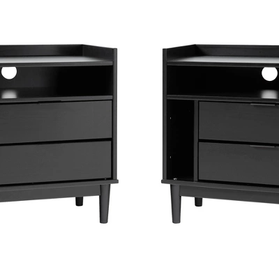 2pk Mid-Century Modern Solid Wood 2 Drawer Storage Nightstands - Saracina Home - Image 4