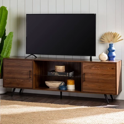 2 Door Mid-Century Modern Wood Storage TV Stand For TVs Up To 80" - Saracina Home - Image 15