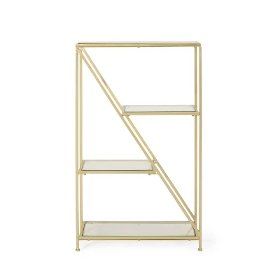 Kokesh Modern Glam Tempered Glass 3 Shelf Asymmetrical Bookcase Gold - Christopher Knight Home - Image 4