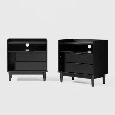 2pk Mid-Century Modern Solid Wood 2 Drawer Storage Nightstands - Saracina Home - Image 3