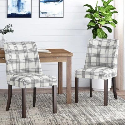 2pk Harman Contemporary Upholstered Plaid Dining Chairs Gray/Light Beige/Brown - Christopher Knight Home