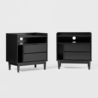 2pk Mid-Century Modern Solid Wood 2 Drawer Storage Nightstands - Saracina Home - Image 11