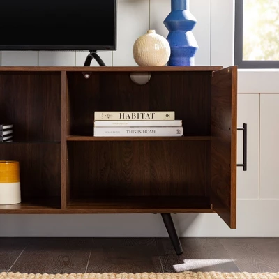 2 Door Mid-Century Modern Wood Storage TV Stand For TVs Up To 80" - Saracina Home - Image 10