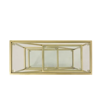 Kokesh Modern Glam Tempered Glass 3 Shelf Asymmetrical Bookcase Gold - Christopher Knight Home - Image 3