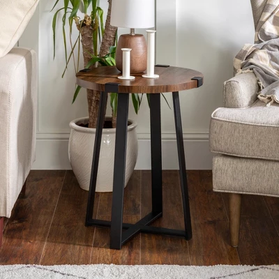 Wrightson Urban Industrial Faux Wrap Leg Round Side Table - Saracina Home - Image 3