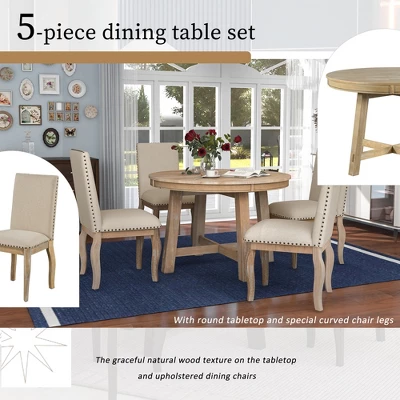 5 PCS Round Wood Extendable Dining Table Set With 4 Upholstered Dining Chairs-ModernLuxe - Image 3