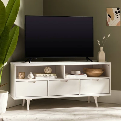 Cara Mid-Century Modern 3 Drawer Corner TV Stand For TVs Up To 58" - Saracina Home - Image 3