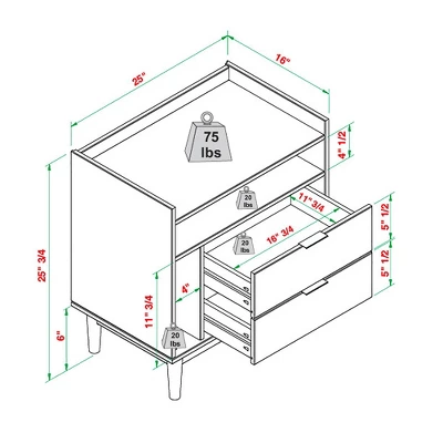 2pk Mid-Century Modern Solid Wood 2 Drawer Storage Nightstands - Saracina Home - Image 10