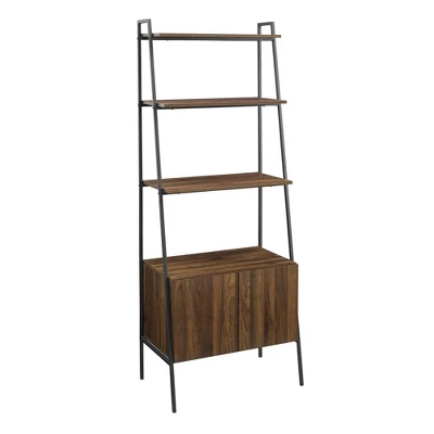 72" Open Shelf And Closed Storage Cabinet Ladder Bookcase - Saracina Home - Image 11