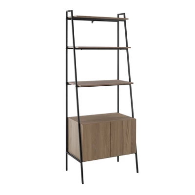 72" Open Shelf And Closed Storage Cabinet Ladder Bookcase - Saracina Home - Image 9