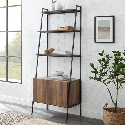 72" Open Shelf And Closed Storage Cabinet Ladder Bookcase - Saracina Home