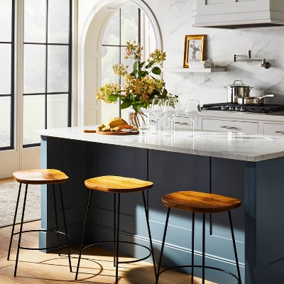 Metal Base Counter Height Barstools With Wood Seat Brown - Threshold⢠Designed With Studio McGee