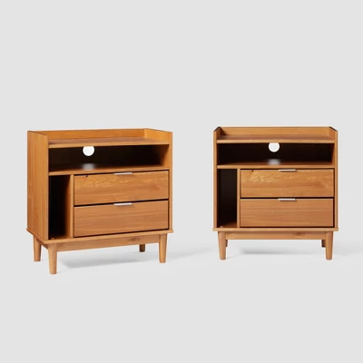 2pk Mid-Century Modern Solid Wood 2 Drawer Storage Nightstands - Saracina Home - Image 12