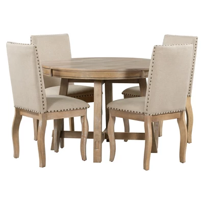 5 PCS Round Wood Extendable Dining Table Set With 4 Upholstered Dining Chairs-ModernLuxe - Image 8